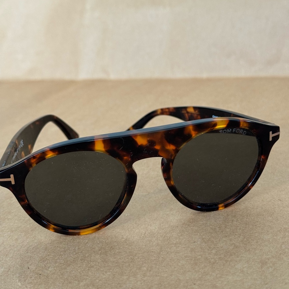Tom Ford Tortoiseshell Round Sunglasses with Dark Lenses